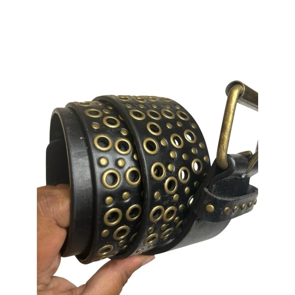Studded Belt Black Brass Biker Glam Retro Grommet Indie Sleaze Grunge Moto 42